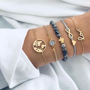 *ASA* 8-Pc Gold Map x Love Fashion Bracelet Set